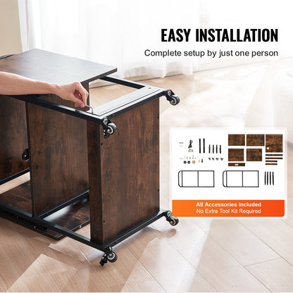 Heat Press Table with Charging Station, 3 Tier Movable Heat Press Stand, Foldable Heat Transfer Machine Stand with Wheels, Rolling Metal Workbench for Sublimation Transfer Machine, Brown