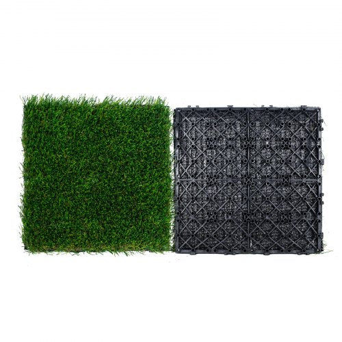 Artifical Grass Tiles Interlocking Turf Deck Set, 18 Pack 305x305mm, Synthetic Fake Grass Self-draining Mat Flooring Decor Pad, Perfect For Multi-Purpose Indoor Outdoor Entryway Scraper Dog Mats
