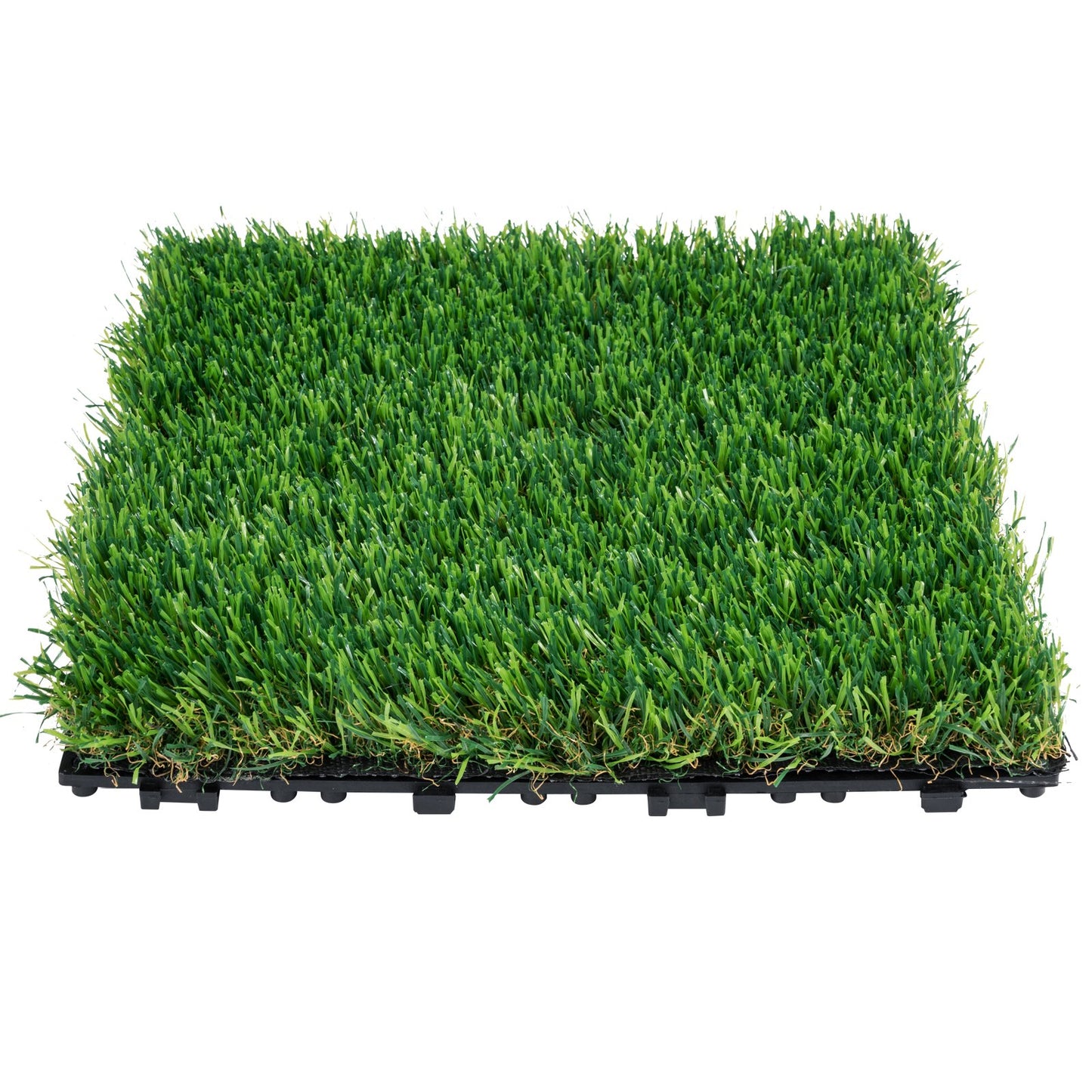 Artifical Grass Tiles Interlocking Turf Deck Set, 18 Pack 305x305mm, Synthetic Fake Grass Self-draining Mat Flooring Decor Pad, Perfect For Multi-Purpose Indoor Outdoor Entryway Scraper Dog Mats