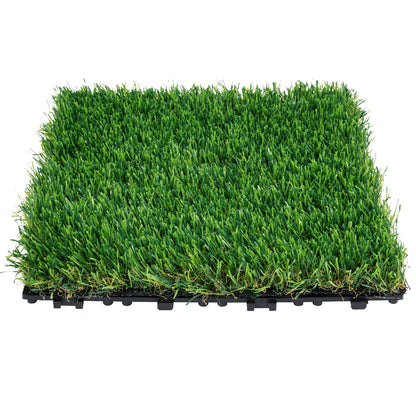 Artifical Grass Tiles Interlocking Turf Deck Set, 18 Pack 305x305mm, Synthetic Fake Grass Self-draining Mat Flooring Decor Pad, Perfect For Multi-Purpose Indoor Outdoor Entryway Scraper Dog Mats