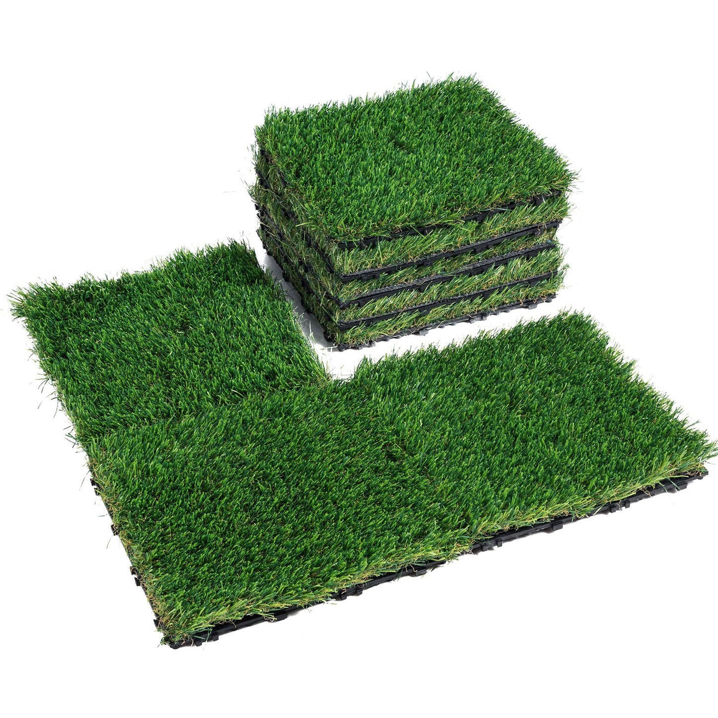 Artifical Grass Tiles Interlocking Turf Deck Set, 18 Pack 305x305mm, Synthetic Fake Grass Self-draining Mat Flooring Decor Pad, Perfect For Multi-Purpose Indoor Outdoor Entryway Scraper Dog Mats