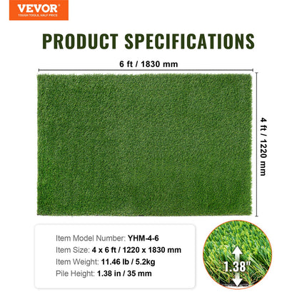 Artifical Grass, 1.2 x 1.8 m Rug Green Turf, 35mmFake Door Mat Outdoor Patio Lawn Decoration, Easy to Clean with Drainage Holes, Perfect For Multi-Purpose Home Indoor Entryway Scraper Dog Mats