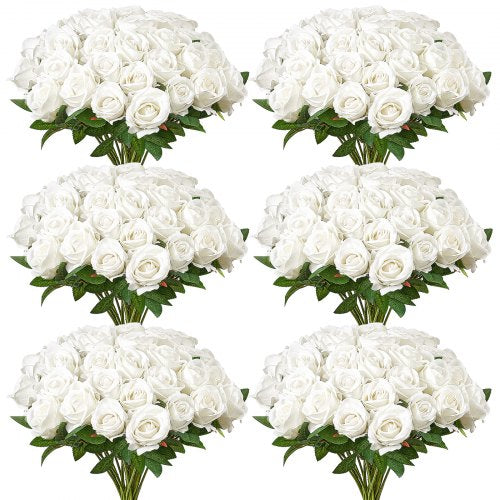 Artificial Flowers, 120 pcs Real Looking White Foam Fake Roses Bulk, White Faux Bridal Shower with Stems for DIY Wedding Bouquets, Home Centerpieces Arrangements, Party Tables Decorations