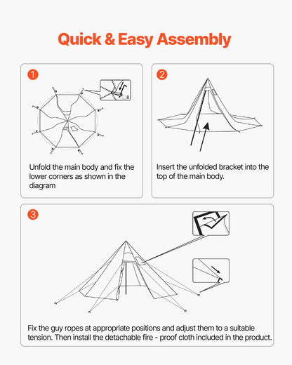Beheizbares Zelt für 4-6 Personen, tragbares Winter-Tipi-Zelt mit Ofenrohrdurchführung, wasserdichtes Canvas-Campingzelt, leichtes 4-Jahreszeiten-Zelt zum Wandern, Angeln und Trekking, Größe L