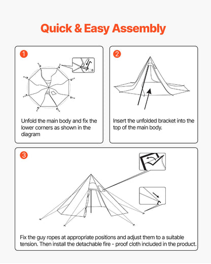 Beheizbares Zelt für 4 Personen, Camping-Tipi-Zelt mit Ofenrohranschluss und Innenzelt, tragbares Winterzelt mit Schneefang, einfacher Aufbau, wasserdichtes 4-Jahreszeiten-Zelt zum Angeln und Wandern