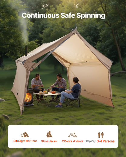 Beheizbares Campingzelt, 2-Personen-Kabinenzelt mit Ofenrohrdurchführung, wasserdichtes Winterzelt mit Belüftung, leichtes und tragbares 4-Jahreszeiten-Zelt zum Wandern, Angeln, Jagen und Trekking