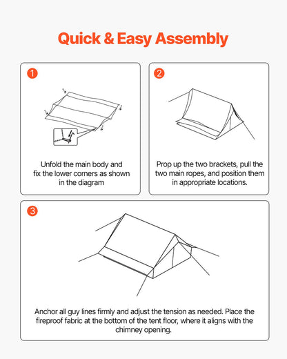 Beheizbares Campingzelt, 2-Personen-Kabinenzelt mit Ofenrohrdurchführung, wasserdichtes Winterzelt mit Belüftung, leichtes und tragbares 4-Jahreszeiten-Zelt zum Wandern, Angeln, Jagen und Trekking