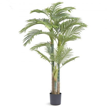 Artificial Gold Cane Palm Tree, 2m Tall Faux Plant, PE Material & Anti-Tip Tilt Protection Low-Maintenance Plant, Lifelike Green Fake Tree for Home Office Warehouse Decor Indoor Outdoor