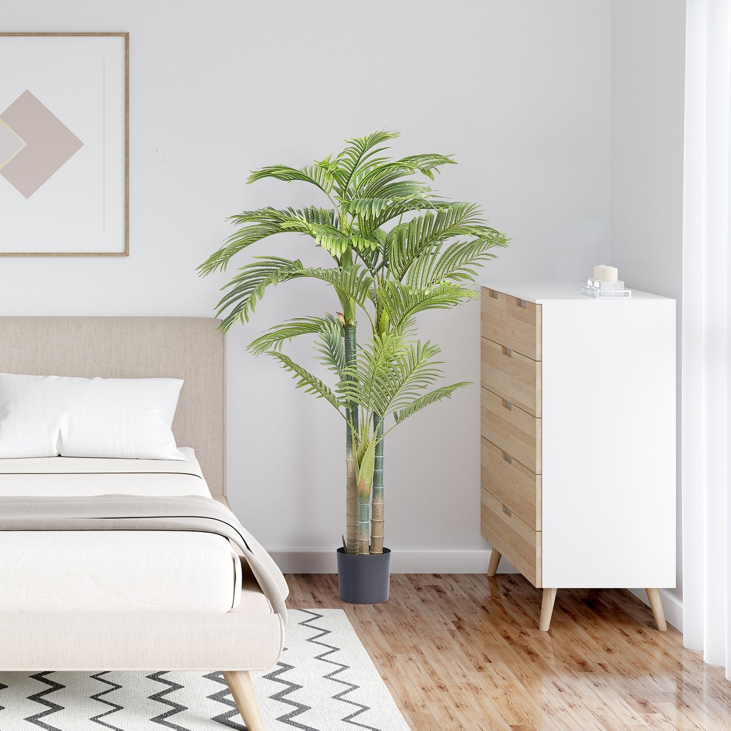 Artificial Gold Cane Palm Tree, 2m Tall Faux Plant, PE Material & Anti-Tip Tilt Protection Low-Maintenance Plant, Lifelike Green Fake Tree for Home Office Warehouse Decor Indoor Outdoor