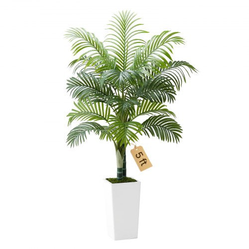 Artificial Areca Palm Tree 1524 mm, Fake Palm Tropical Plants with White Tall Planter, Faux Floor Silk Plant in Pot, Large Trees for Home Office Living Room Decor House Warming, Indoor Outdoor