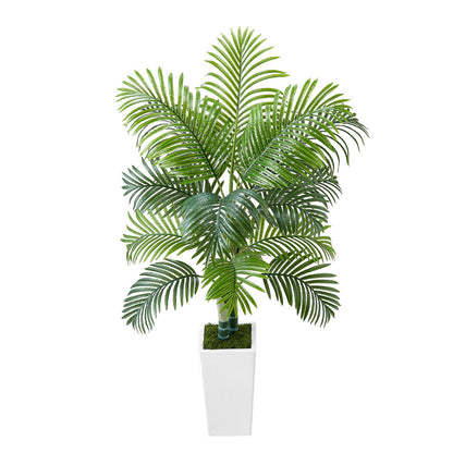 Künstliche Areca-Palme, 1524 mm, künstliche tropische Palme mit hohem, weißem Übertopf, künstliche Bodenpflanze aus Seide im Topf, große Bäume für die Dekoration von Zuhause, Büro, Wohnzimmer, Einweihungsparty, für drinnen und draußen