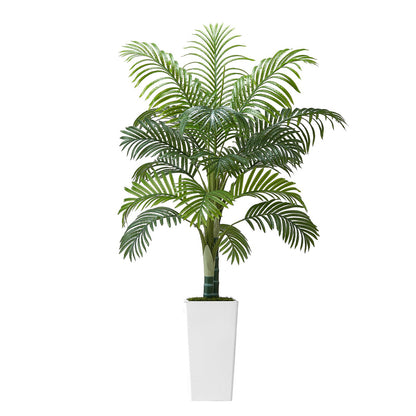 Künstliche Areca-Palme, 1524 mm, künstliche tropische Palme mit hohem, weißem Übertopf, künstliche Bodenpflanze aus Seide im Topf, große Bäume für die Dekoration von Zuhause, Büro, Wohnzimmer, Einweihungsparty, für drinnen und draußen