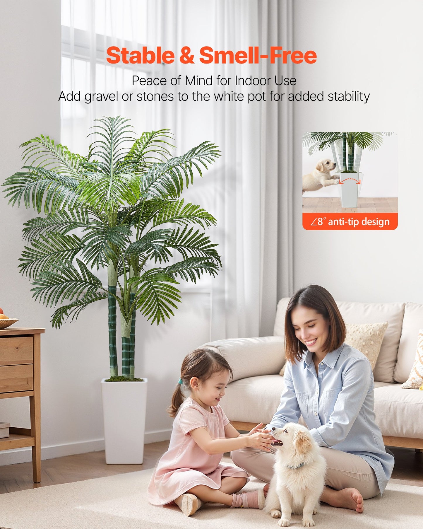 Künstliche Areca-Palme, 1829 mm, künstliche tropische Palme mit hohem, weißem Übertopf, künstliche Bodenpflanze aus Seide im Topf, große Bäume für Zuhause, Büro, Wohnzimmer, Einweihungsparty, für drinnen und draußen