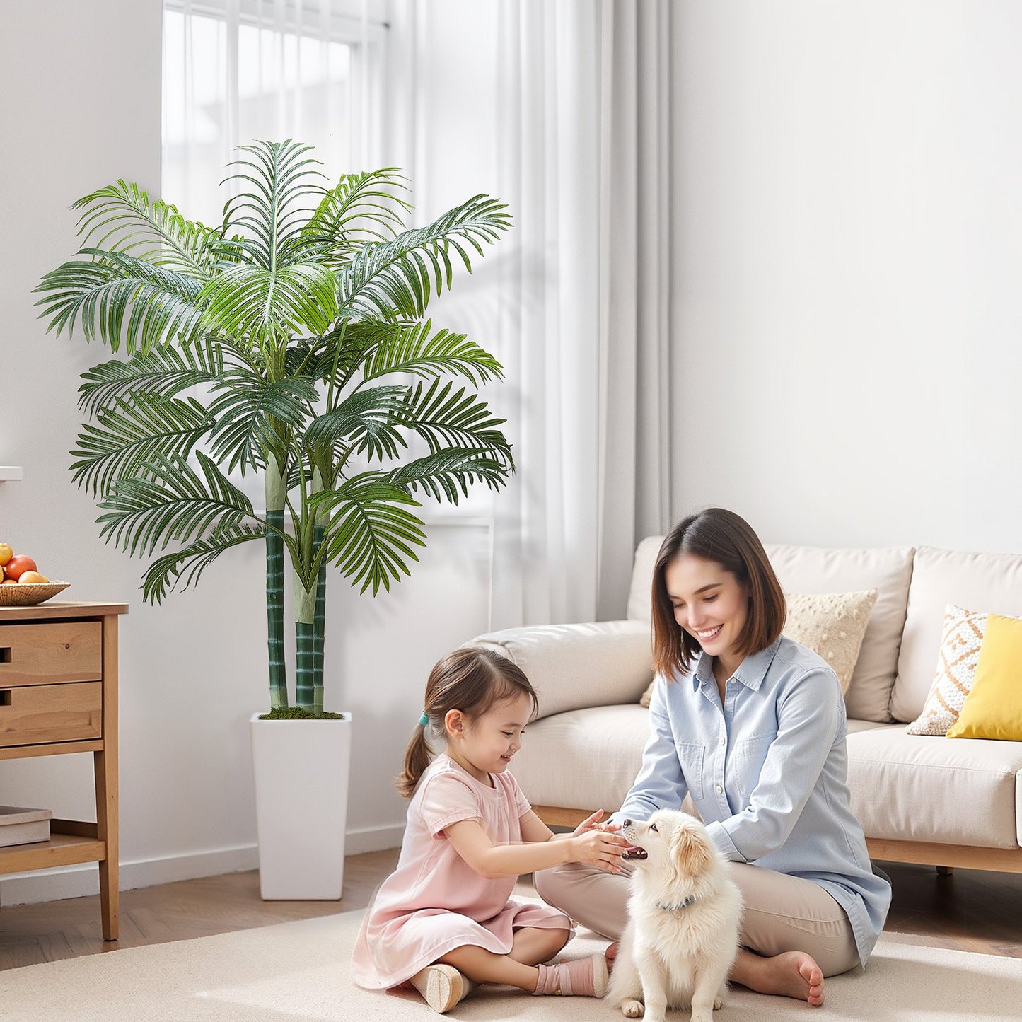 Künstliche Areca-Palme, 1829 mm, künstliche tropische Palme mit hohem, weißem Übertopf, künstliche Bodenpflanze aus Seide im Topf, große Bäume für Zuhause, Büro, Wohnzimmer, Einweihungsparty, für drinnen und draußen