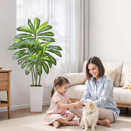 Künstlicher Dracaena-Baum (1524 mm), künstliche tropische Palme mit hohem, weißem Übertopf, künstliche Bodenpflanze aus Seide im Topf, große Bäume für die Dekoration von Zuhause, Büro, Wohnzimmer, Einweihungsparty, für drinnen und draußen