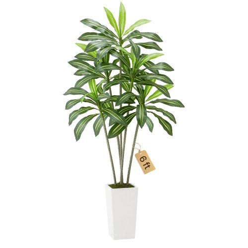 Artificial Dracaena Tree 1829 mm, Fake Palm Tropical Plants with White Tall Planter, Faux Floor Silk Plant in Pot, Large Trees for Home Office Living Room Decor House Warming, Indoor Outdoor