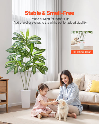 Künstlicher Dracaena-Baum (1829 mm), künstliche tropische Palme mit hohem, weißem Übertopf, künstliche Bodenpflanze aus Seide im Topf, große Bäume für die Dekoration von Zuhause, Büro, Wohnzimmer, Einweihungsparty, für drinnen und draußen