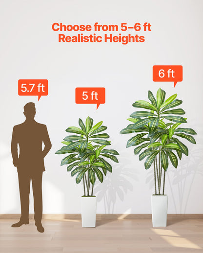 Künstlicher Dracaena-Baum (1829 mm), künstliche tropische Palme mit hohem, weißem Übertopf, künstliche Bodenpflanze aus Seide im Topf, große Bäume für die Dekoration von Zuhause, Büro, Wohnzimmer, Einweihungsparty, für drinnen und draußen
