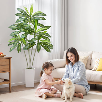 Künstlicher Dracaena-Baum (1829 mm), künstliche tropische Palme mit hohem, weißem Übertopf, künstliche Bodenpflanze aus Seide im Topf, große Bäume für die Dekoration von Zuhause, Büro, Wohnzimmer, Einweihungsparty, für drinnen und draußen