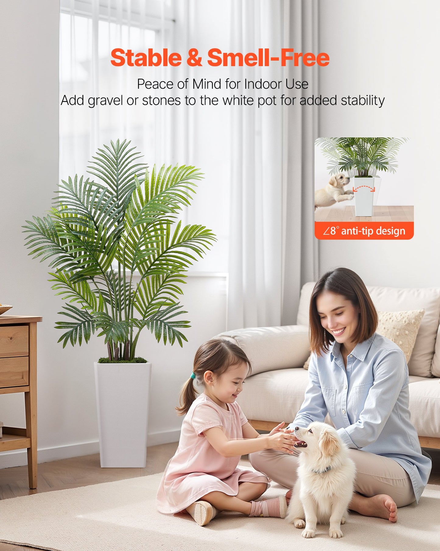 Künstliche Areca-Palme, 1219 mm, 2er-Pack, künstliche tropische Palmen mit hohem, weißem Übertopf, künstliche Bodenpflanze aus Seide im Topf, großer Baum für Zuhause, Büro, Wohnzimmer, Einweihungsparty, für drinnen und draußen