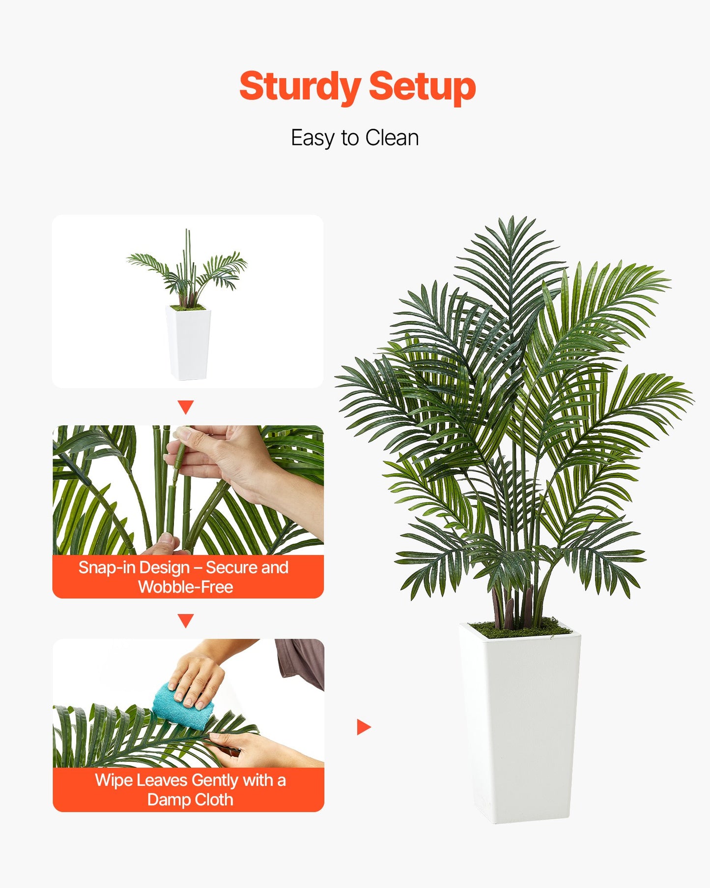 Künstliche Areca-Palme, 1219 mm, 2er-Pack, künstliche tropische Palmen mit hohem, weißem Übertopf, künstliche Bodenpflanze aus Seide im Topf, großer Baum für Zuhause, Büro, Wohnzimmer, Einweihungsparty, für drinnen und draußen