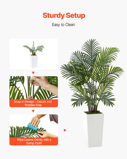 Künstliche Areca-Palme, 1219 mm, 2er-Pack, künstliche tropische Palmen mit hohem, weißem Übertopf, künstliche Bodenpflanze aus Seide im Topf, großer Baum für Zuhause, Büro, Wohnzimmer, Einweihungsparty, für drinnen und draußen