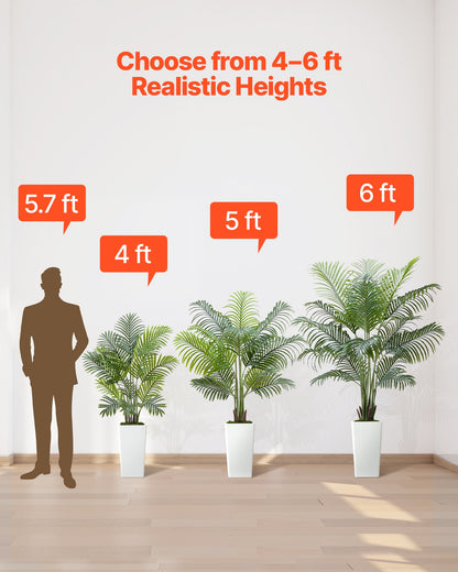 Künstliche Areca-Palme, 1219 mm, 2er-Pack, künstliche tropische Palmen mit hohem, weißem Übertopf, künstliche Bodenpflanze aus Seide im Topf, großer Baum für Zuhause, Büro, Wohnzimmer, Einweihungsparty, für drinnen und draußen