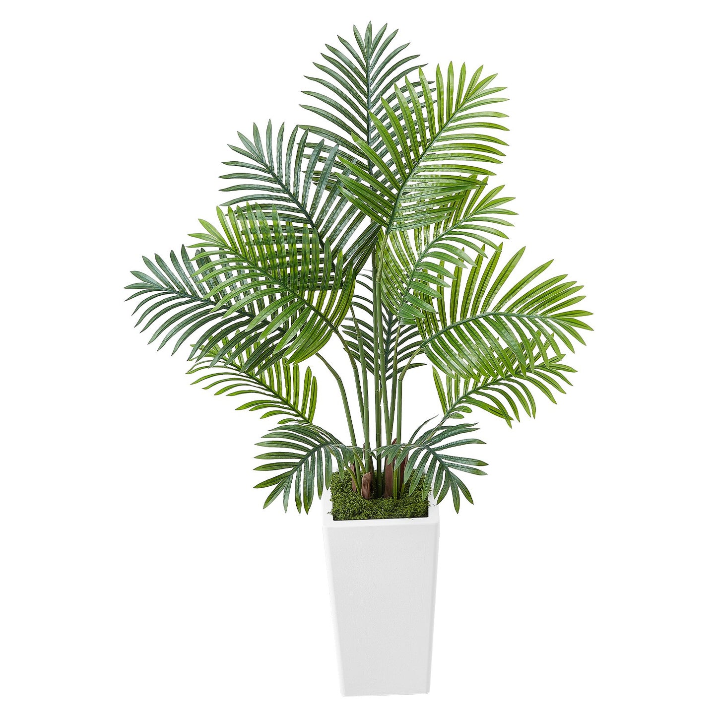 Künstliche Areca-Palme, 1219 mm, 2er-Pack, künstliche tropische Palmen mit hohem, weißem Übertopf, künstliche Bodenpflanze aus Seide im Topf, großer Baum für Zuhause, Büro, Wohnzimmer, Einweihungsparty, für drinnen und draußen