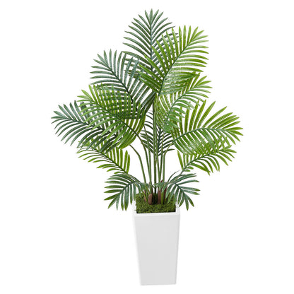 Künstliche Areca-Palme, 1219 mm, 2er-Pack, künstliche tropische Palmen mit hohem, weißem Übertopf, künstliche Bodenpflanze aus Seide im Topf, großer Baum für Zuhause, Büro, Wohnzimmer, Einweihungsparty, für drinnen und draußen