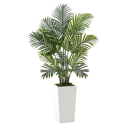 Künstliche Areca-Palme, 1219 mm, 2er-Pack, künstliche tropische Palmen mit hohem, weißem Übertopf, künstliche Bodenpflanze aus Seide im Topf, großer Baum für Zuhause, Büro, Wohnzimmer, Einweihungsparty, für drinnen und draußen