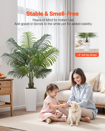 Artificial Areca Palm Tree 1524 mm, Fake Palm Tropical Plants with White Tall Planter, Faux Floor Silk Plant in Pot, Large Trees for Home Office Living Room Decor House Warming, Indoor Outdoor