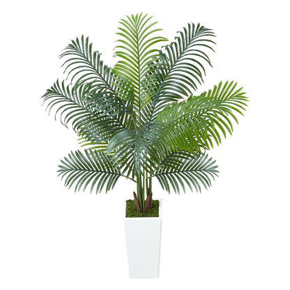 Artificial Areca Palm Tree 1524 mm, Fake Palm Tropical Plants with White Tall Planter, Faux Floor Silk Plant in Pot, Large Trees for Home Office Living Room Decor House Warming, Indoor Outdoor