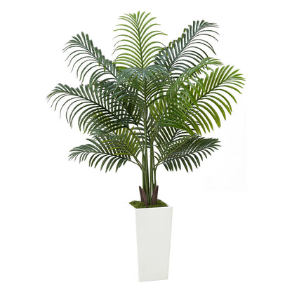Artificial Areca Palm Tree 1524 mm, Fake Palm Tropical Plants with White Tall Planter, Faux Floor Silk Plant in Pot, Large Trees for Home Office Living Room Decor House Warming, Indoor Outdoor