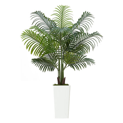 Artificial Areca Palm Tree 1524 mm, Fake Palm Tropical Plants with White Tall Planter, Faux Floor Silk Plant in Pot, Large Trees for Home Office Living Room Decor House Warming, Indoor Outdoor