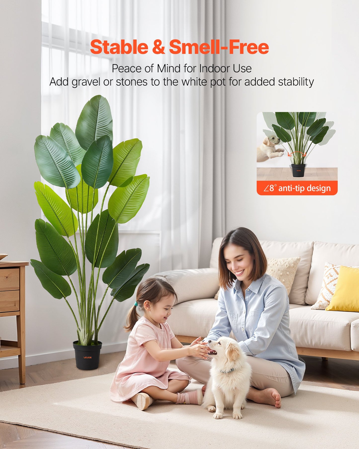 Künstlicher Paradiesvogel (1829 mm hoch), künstliche Tropenpflanze mit 13 Stämmen und weißem Topf, künstlicher Seidenbaum für den Boden, großer Baum für Zuhause, Büro, Wohnzimmer, Einweihungsparty, für drinnen und draußen