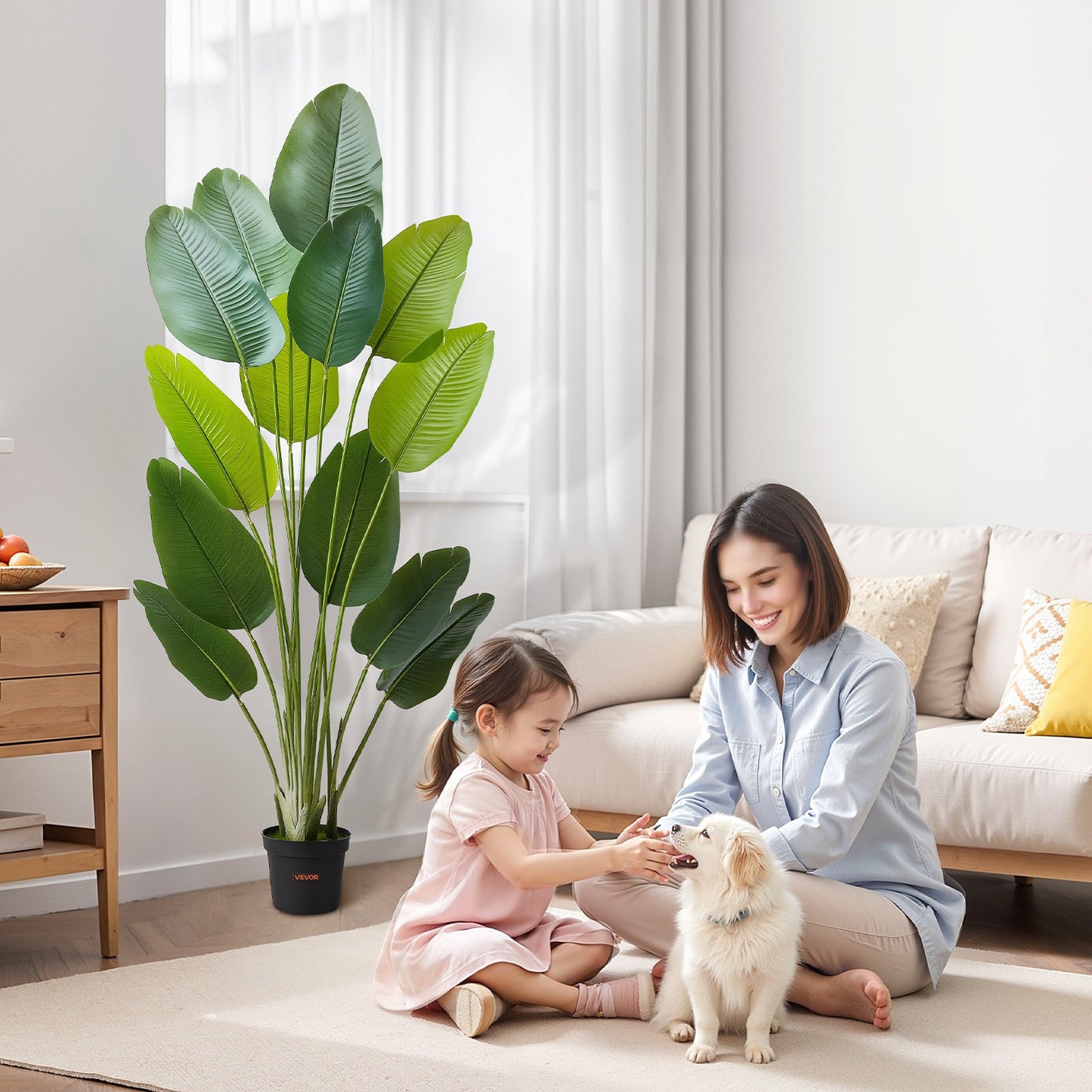 Künstlicher Paradiesvogel (1829 mm hoch), künstliche Tropenpflanze mit 13 Stämmen und weißem Topf, künstlicher Seidenbaum für den Boden, großer Baum für Zuhause, Büro, Wohnzimmer, Einweihungsparty, für drinnen und draußen