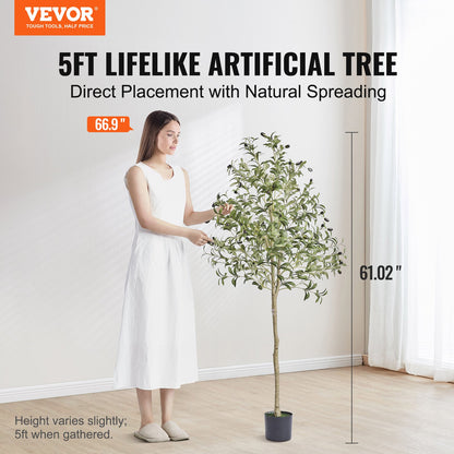 Artificial Olive Tree, 1.5 m Tall Faux Plant, Secure PE Material & Anti-Tip Tilt Protection Low-Maintenance Plant, Lifelike Green Fake Potted Tree for Home Office Warehouse Decor Indoor Outdoor