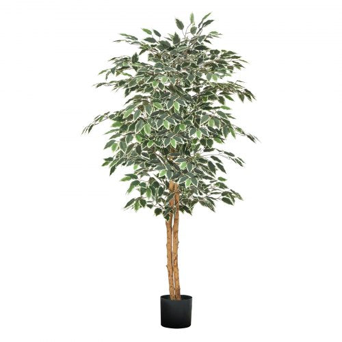 Künstlicher Ficus (150 cm) mit schwarzem Topf, hohe Kunstpflanze mit naturgetreuem Holzstamm und realistischen grünen Blättern, dekorativer Seidenbaum für den Innenbereich, ideal für Zuhause, Büro, Wohnzimmer oder als Eckdekoration.