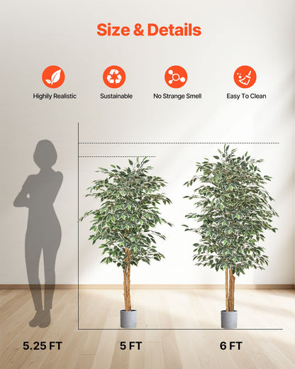 Künstlicher Ficus (150 cm) mit schwarzem Topf, hohe Kunstpflanze mit naturgetreuem Holzstamm und realistischen grünen Blättern, dekorativer Seidenbaum für den Innenbereich, ideal für Zuhause, Büro, Wohnzimmer oder als Eckdekoration.