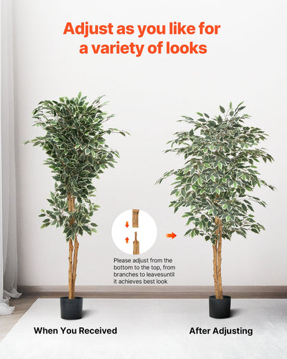 Künstlicher Ficus (150 cm) mit schwarzem Topf, hohe Kunstpflanze mit naturgetreuem Holzstamm und realistischen grünen Blättern, dekorativer Seidenbaum für den Innenbereich, ideal für Zuhause, Büro, Wohnzimmer oder als Eckdekoration.