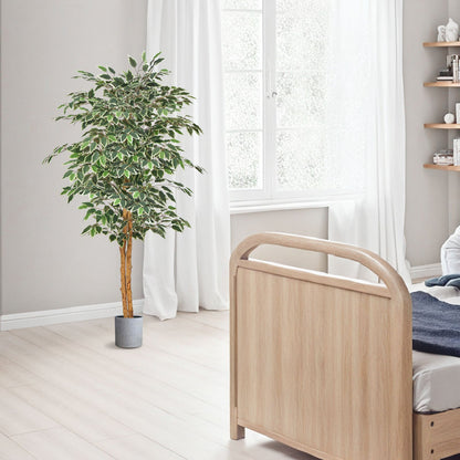 Künstlicher Ficus (150 cm) mit schwarzem Topf, hohe Kunstpflanze mit naturgetreuem Holzstamm und realistischen grünen Blättern, dekorativer Seidenbaum für den Innenbereich, ideal für Zuhause, Büro, Wohnzimmer oder als Eckdekoration.