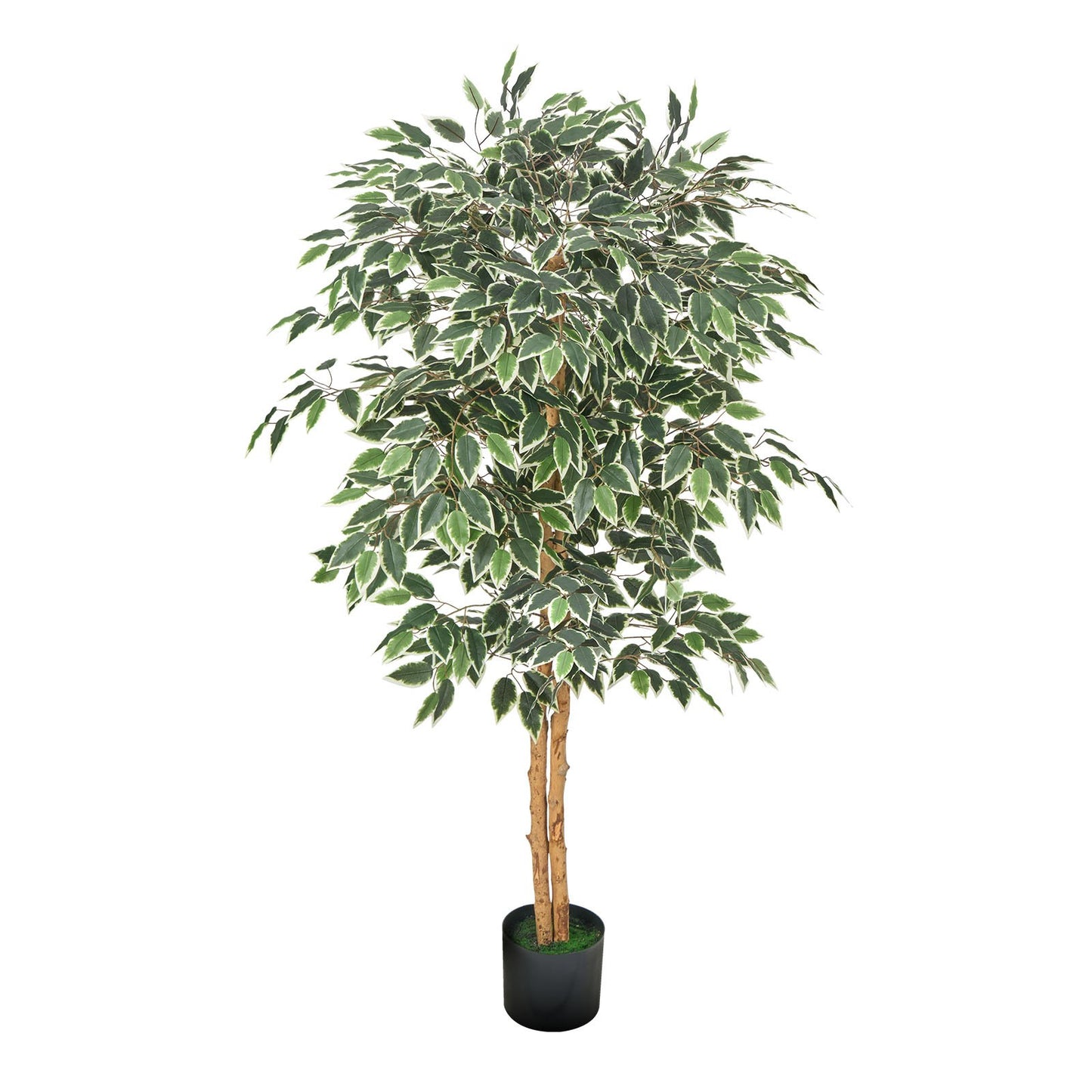 Künstlicher Ficus (150 cm) mit schwarzem Topf, hohe Kunstpflanze mit naturgetreuem Holzstamm und realistischen grünen Blättern, dekorativer Seidenbaum für den Innenbereich, ideal für Zuhause, Büro, Wohnzimmer oder als Eckdekoration.