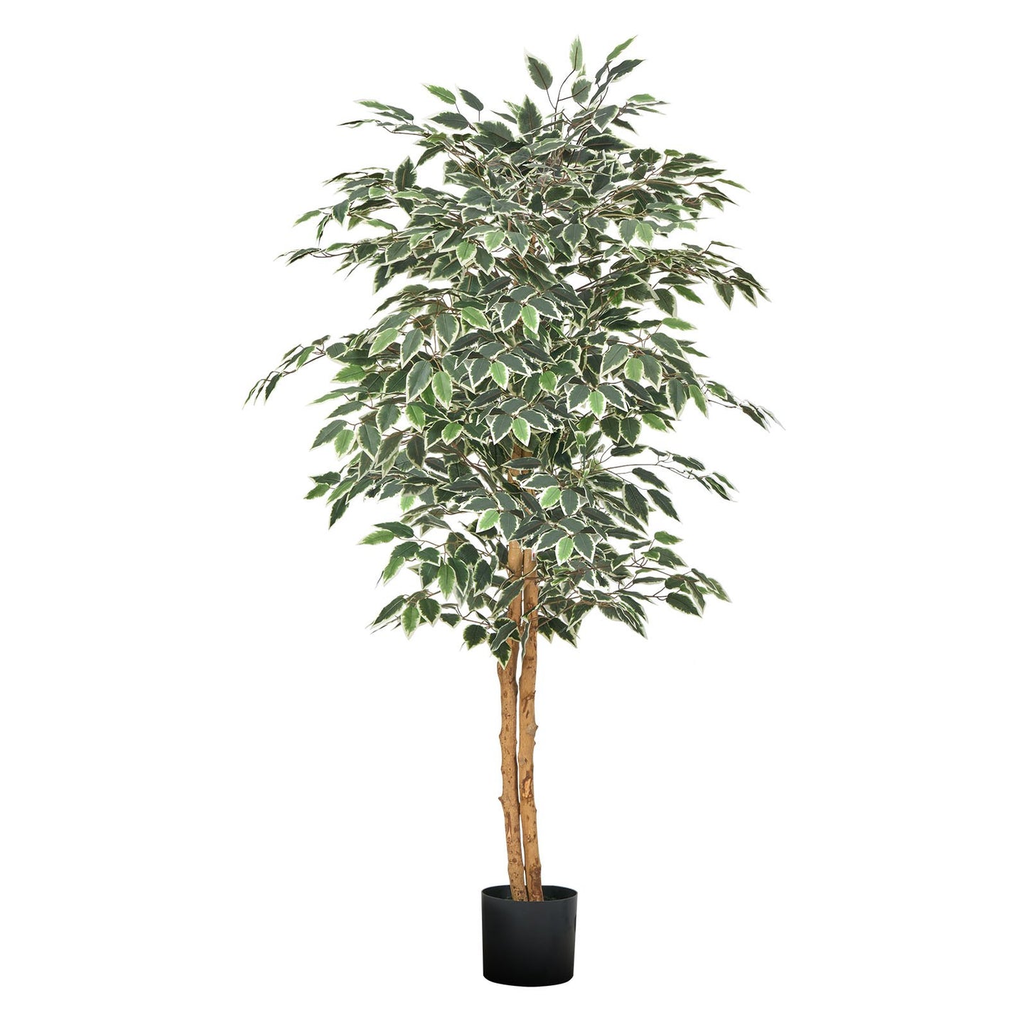 Künstlicher Ficus (150 cm) mit schwarzem Topf, hohe Kunstpflanze mit naturgetreuem Holzstamm und realistischen grünen Blättern, dekorativer Seidenbaum für den Innenbereich, ideal für Zuhause, Büro, Wohnzimmer oder als Eckdekoration.