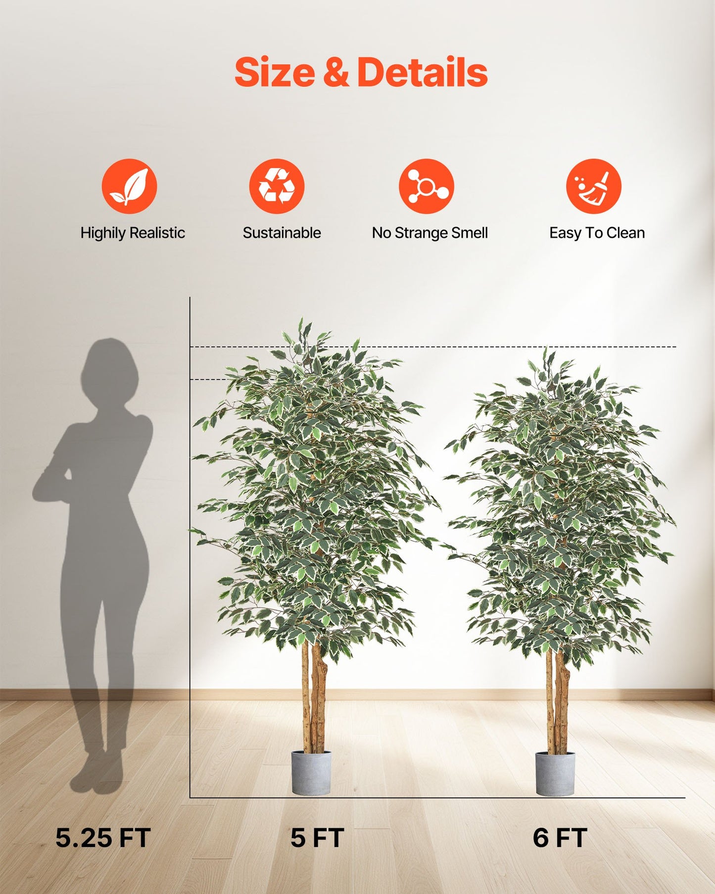 Künstlicher Ficus (180 cm) mit schwarzem Topf, hohe Kunstpflanze mit naturgetreuem Holzstamm und realistischen grünen Blättern, dekorativer Seidenbaum für den Innenbereich, ideal für Zuhause, Büro, Wohnzimmer oder als Eckdekoration.