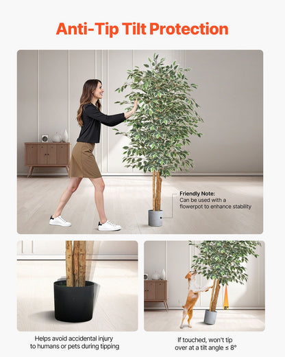 Künstlicher Ficus (180 cm) mit schwarzem Topf, hohe Kunstpflanze mit naturgetreuem Holzstamm und realistischen grünen Blättern, dekorativer Seidenbaum für den Innenbereich, ideal für Zuhause, Büro, Wohnzimmer oder als Eckdekoration.
