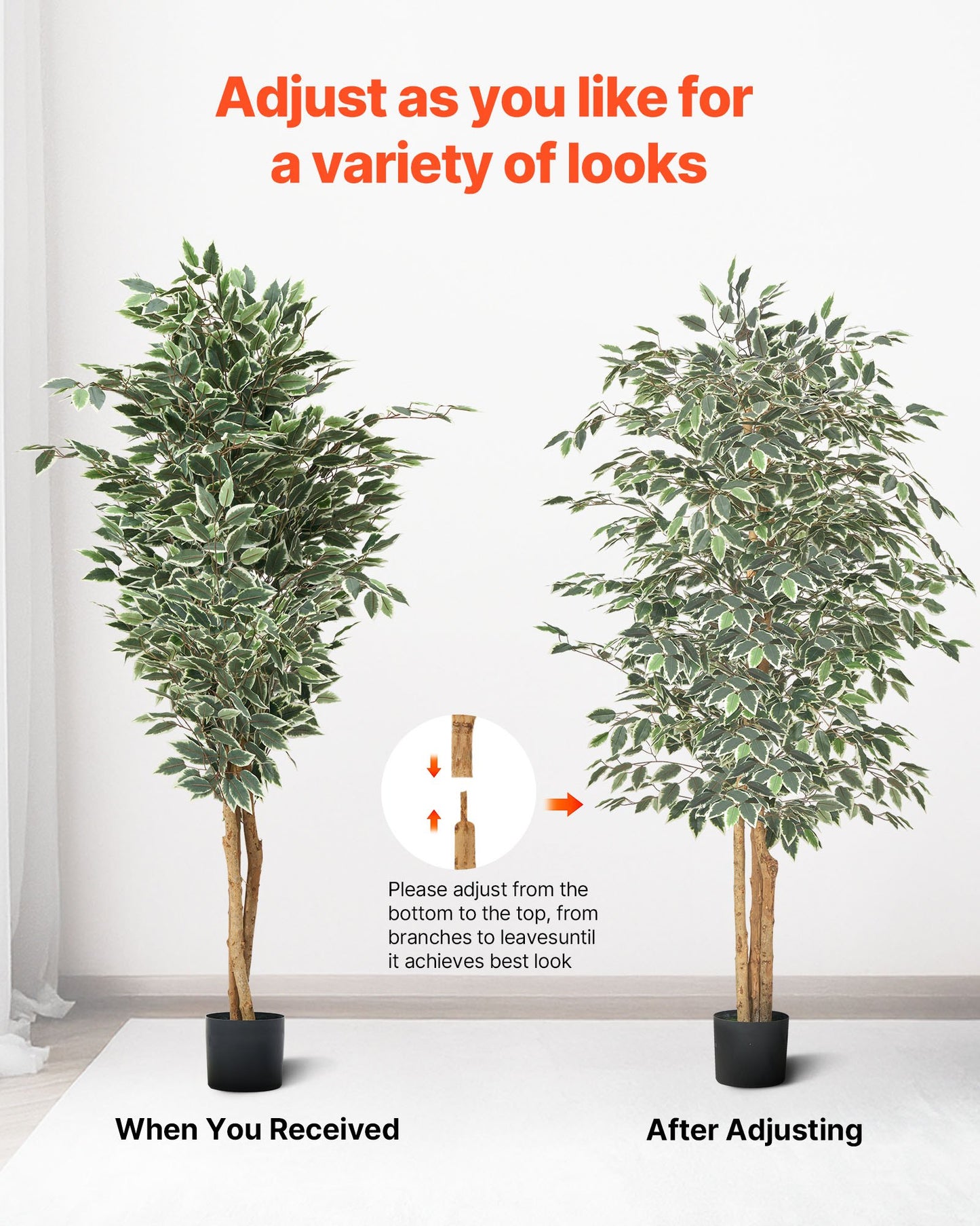 Künstlicher Ficus (180 cm) mit schwarzem Topf, hohe Kunstpflanze mit naturgetreuem Holzstamm und realistischen grünen Blättern, dekorativer Seidenbaum für den Innenbereich, ideal für Zuhause, Büro, Wohnzimmer oder als Eckdekoration.