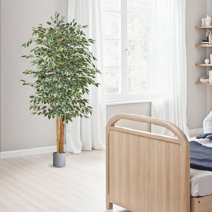 Künstlicher Ficus (180 cm) mit schwarzem Topf, hohe Kunstpflanze mit naturgetreuem Holzstamm und realistischen grünen Blättern, dekorativer Seidenbaum für den Innenbereich, ideal für Zuhause, Büro, Wohnzimmer oder als Eckdekoration.
