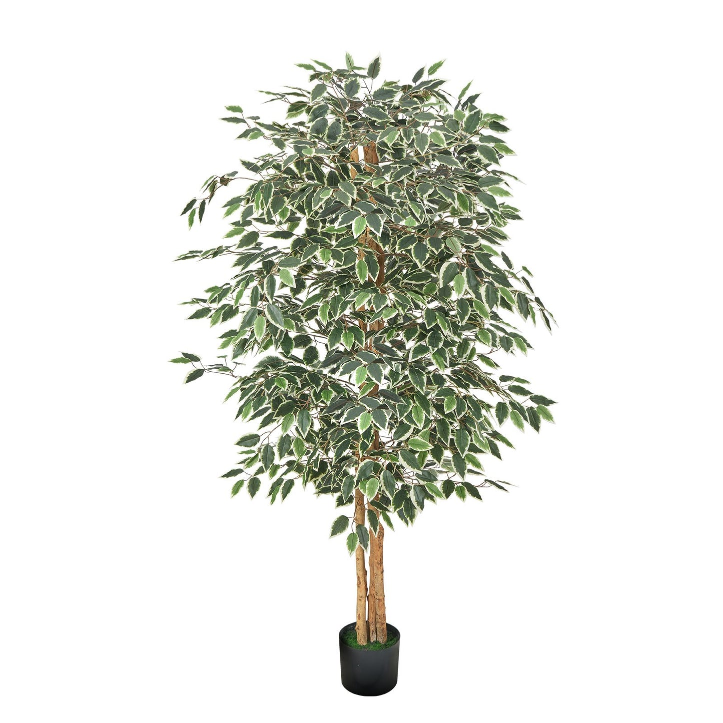 Künstlicher Ficus (180 cm) mit schwarzem Topf, hohe Kunstpflanze mit naturgetreuem Holzstamm und realistischen grünen Blättern, dekorativer Seidenbaum für den Innenbereich, ideal für Zuhause, Büro, Wohnzimmer oder als Eckdekoration.