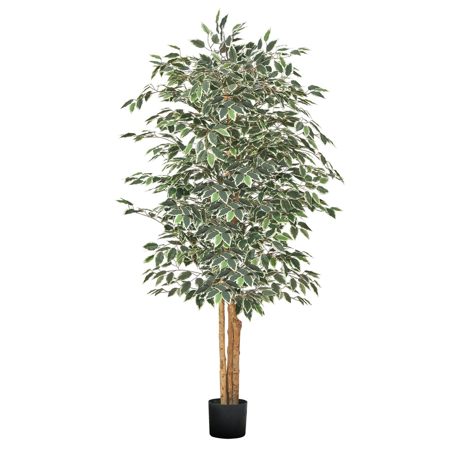 Künstlicher Ficus (180 cm) mit schwarzem Topf, hohe Kunstpflanze mit naturgetreuem Holzstamm und realistischen grünen Blättern, dekorativer Seidenbaum für den Innenbereich, ideal für Zuhause, Büro, Wohnzimmer oder als Eckdekoration.