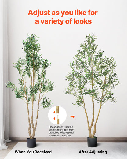 Künstlicher Olivenbaum (210 cm) mit schwarzem Topf, hoher Kunstbaum mit naturgetreuem Holzstamm und realistisch wirkenden grünen Blättern und Früchten, Zimmerpflanze für Zuhause, Büro, Wohnzimmer, als Dekoration in einer Ecke
